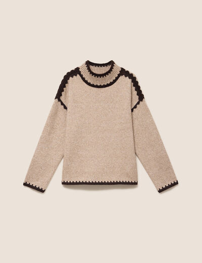 Pull col montant beige femme