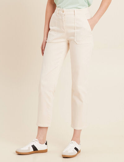 Pantalon droit velours ivoire femme