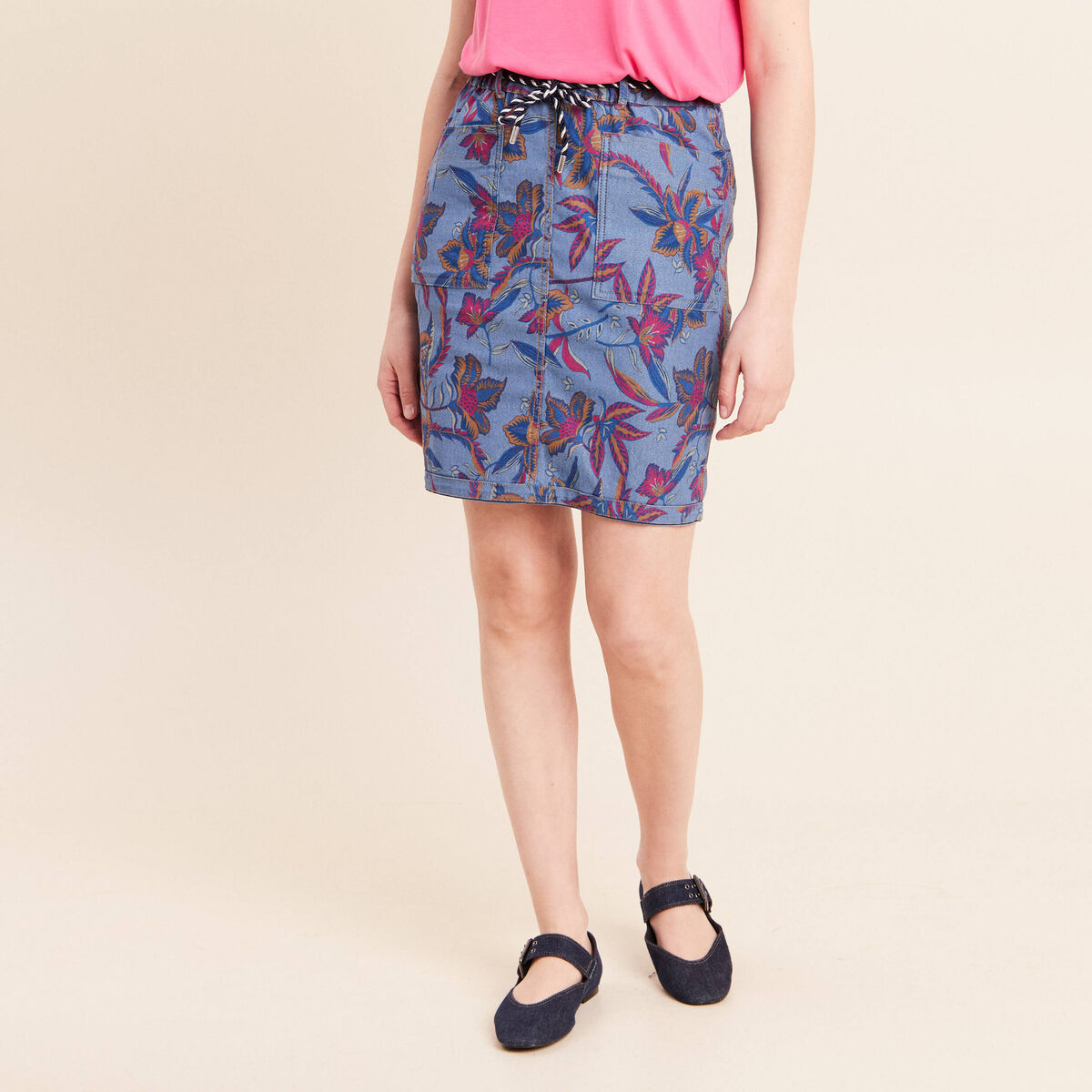 Jupe droite r&eacute;versible bleu femme