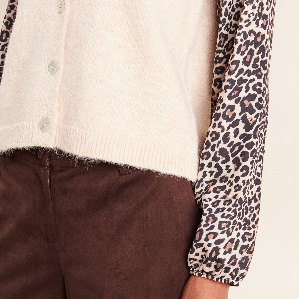 Pull col rond beige femme