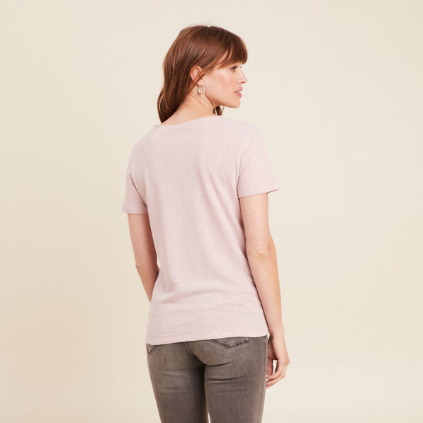 T-shirt manches courtes col en V parme femme