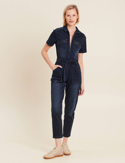 Combinaison pantalon en jean denim brut femme
