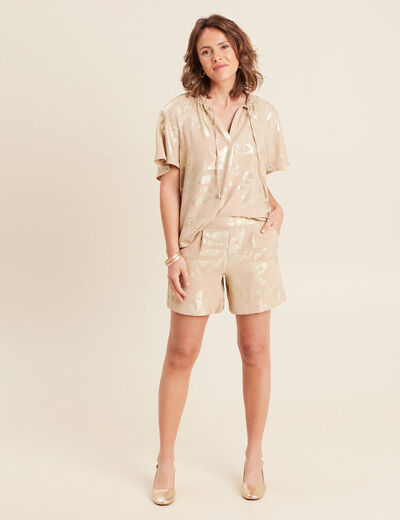 Short taille haute beige fonce femme