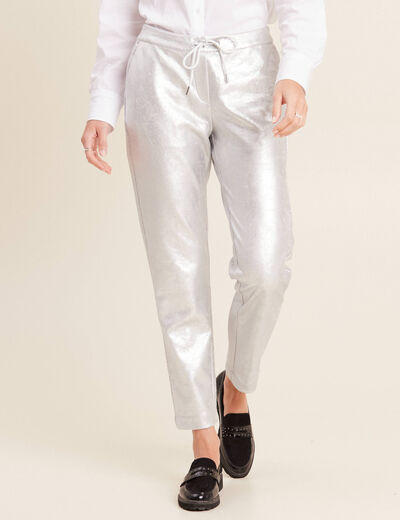 Pantalon jogging métallisé gris argent femme