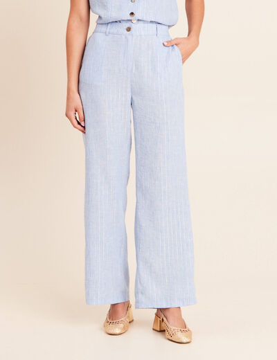 Pantalon large taille haute bleu femme