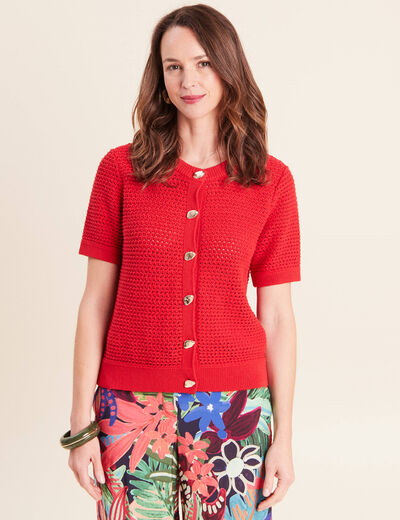 Gilet manches courtes col rond rouge femme