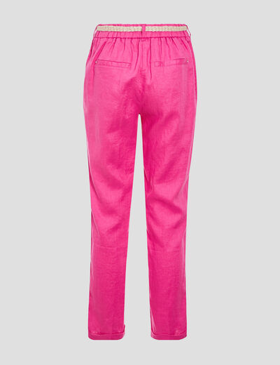 Pantalon chino taille basculée rose fushia femme