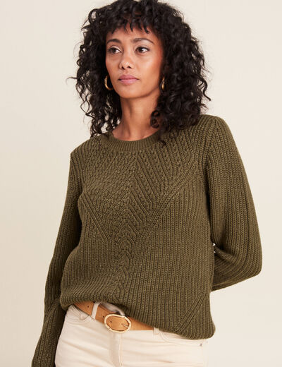 Pull manches longues vert kaki femme
