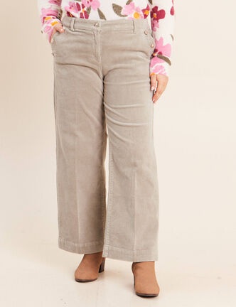 Pantalon large velours c&ocirc;tel&eacute; vert clair femme