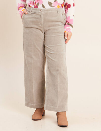 Pantalon large velours c&ocirc;tel&eacute; vert clair femme