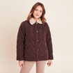 Doudoune courte doubl&eacute;e col amovible marron fonc&eacute; femme