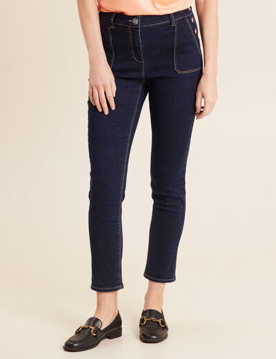 Jean ajusté boutons denim brut femme