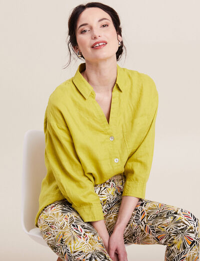Chemise manches 3/4 vert anis femme