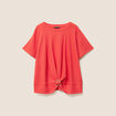 Top court bas resserré col rond rouge corail femme
