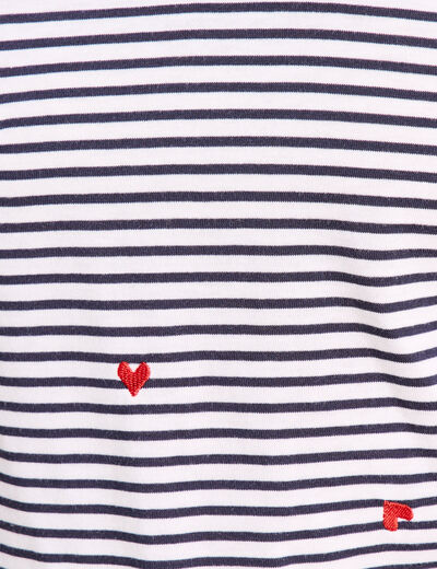 T-shirt droit broderie manches courtes bleu femme