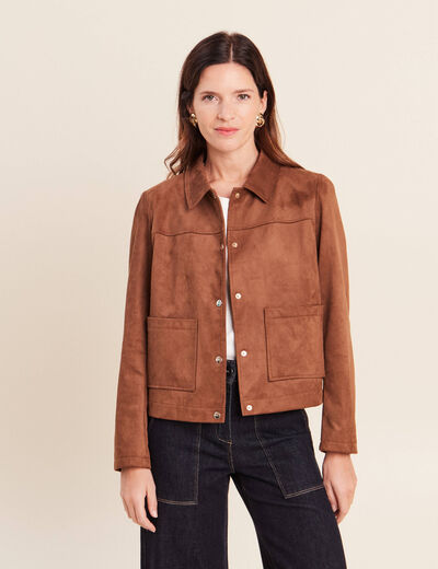 Veste courte doubl&eacute;e marron fonc&eacute; femme