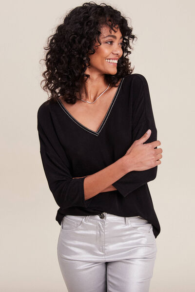T-shirt manches 3/4 noir femme