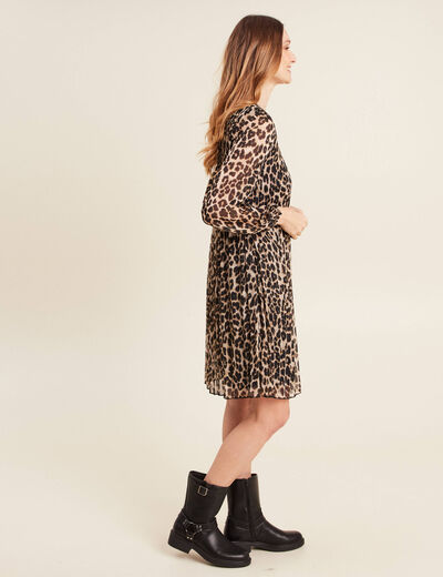 Robe évasée plissée creme femme