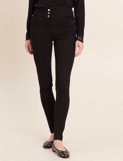 Jean ajust&eacute; taille haute stretch noir femme