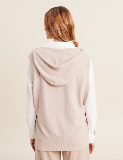 Pull sans manches à capuche creme femme