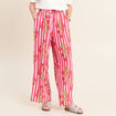 Pantalon large taille haute rose femme