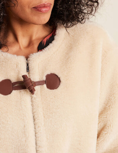 Manteau fausse fourrure ecru femme