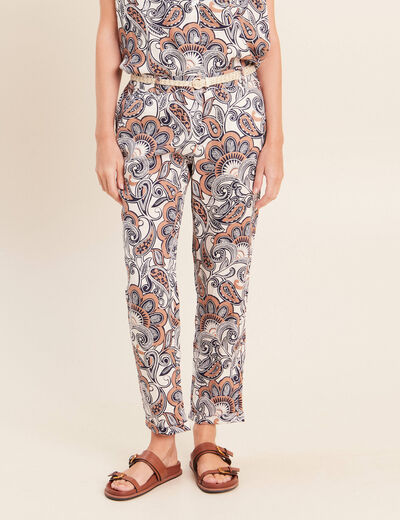 Pantalon coupe chino en lin marron femme