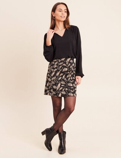 Blouse col v manches longues fluide noir femme