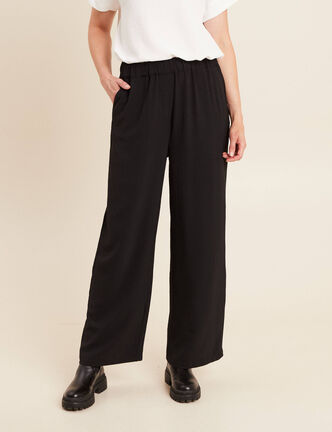 Pantalon large taille haute noir femme