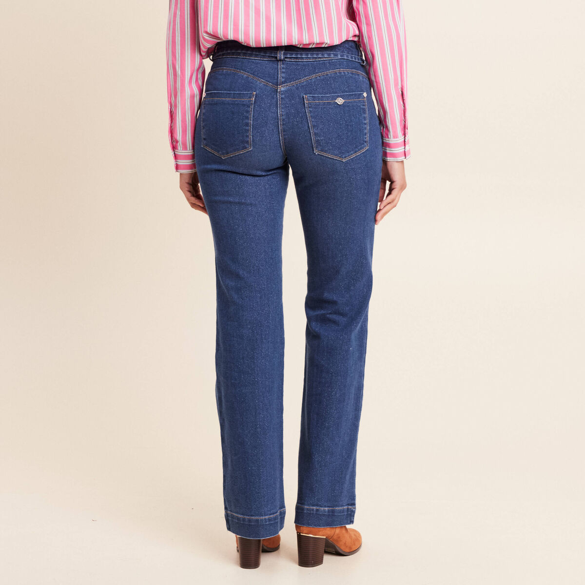 Jean coupe bootcut taille bascul&eacute;e denim stone femme