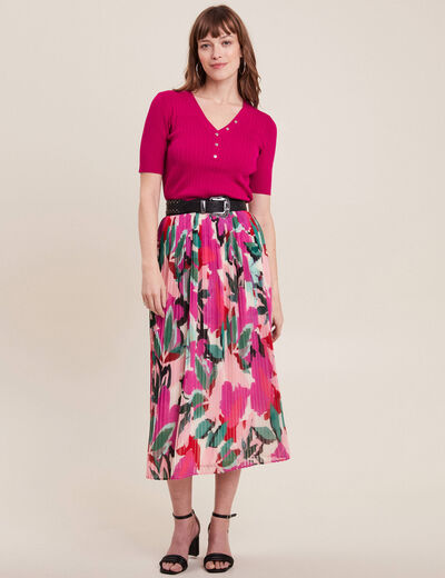 Jupe longue droite plissée multicolore femme