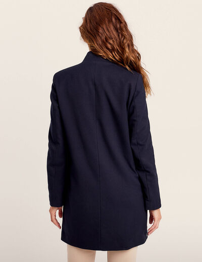 Manteau zippé et boutonné bleu foncé femme