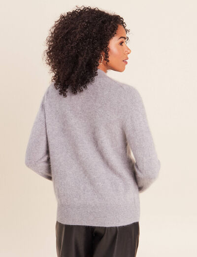 Pull cachemire col montant gris clair femme