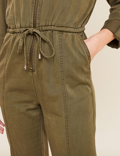 Combinaison pantalon zippée vert olive femme
