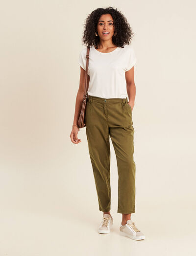 Pantalon ajusté taille haute vert olive femme