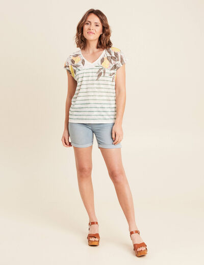 T-shirt col V manches courtes jaune citron femme