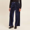 Pantalon large velours bleu fonc&eacute; femme