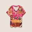 T-shirt col v manches courtes rose femme