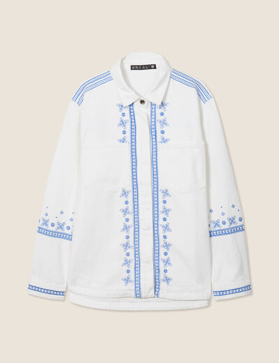 Surchemise brodée en jean blanc femme
