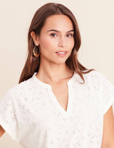 T-shirt droit manches courtes ecru femme