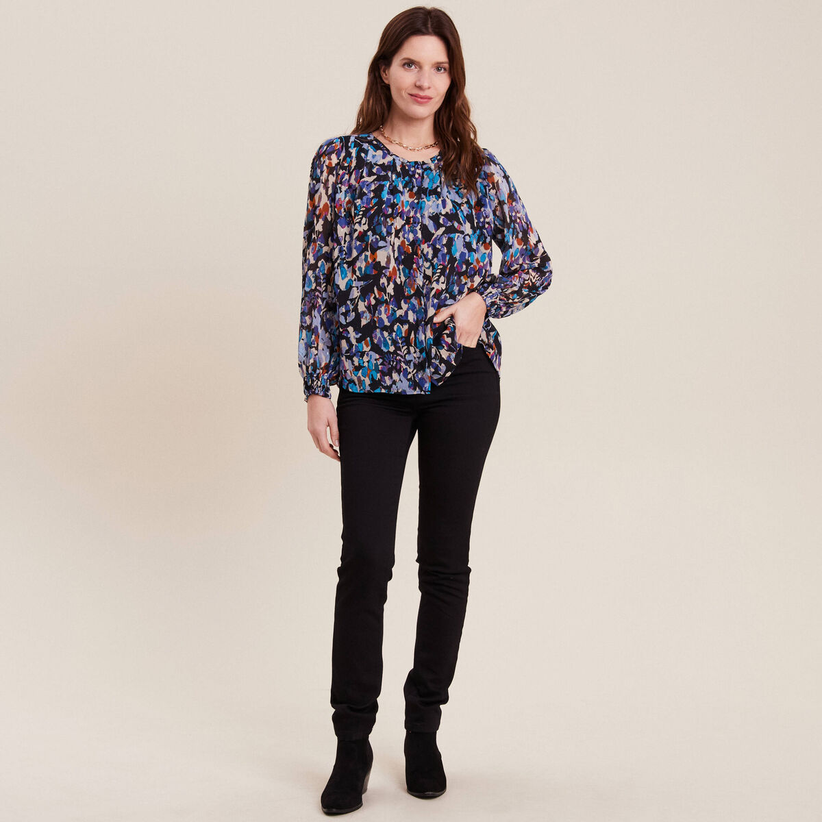 Blouse manches longues bleu femme