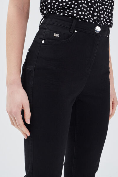 Pantalon large taille haute noir femme