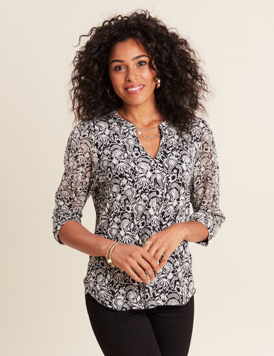Blouse manches 3/4 noir femme