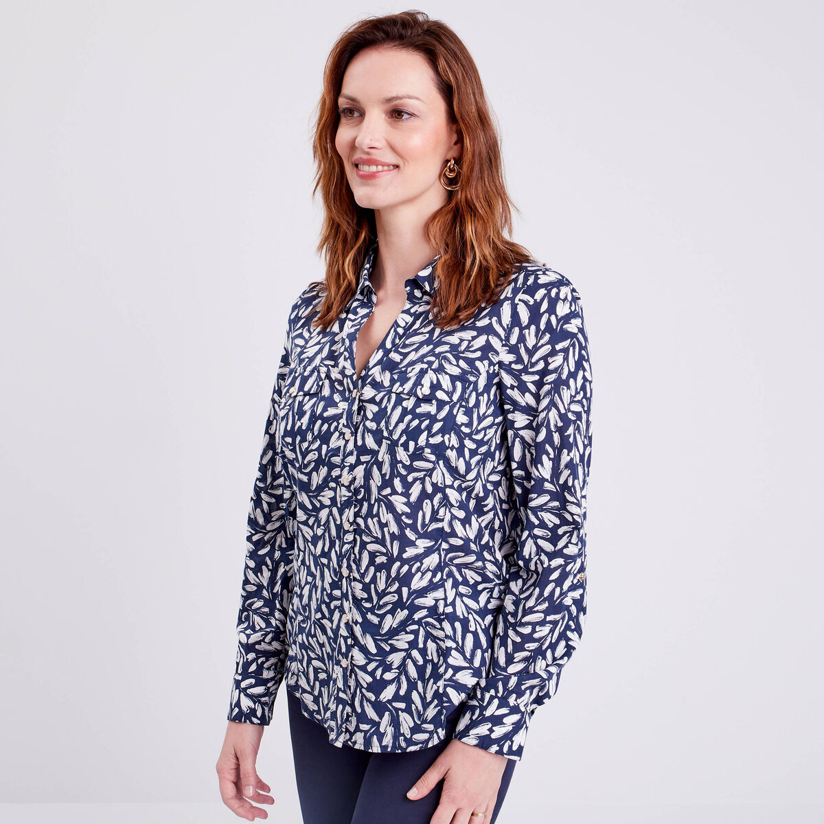 Chemise manches longues bleu foncé femme