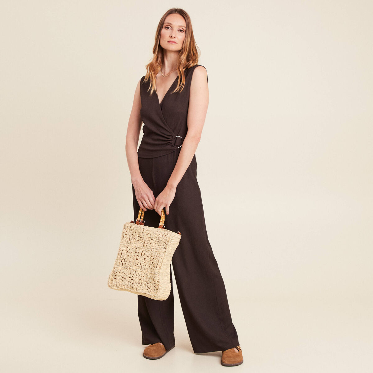 Combinaison pantalon marron foncé femme