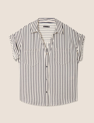 Chemise ample manches courtes bleu foncé femme