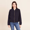 Bomber manches longues en velours doubl&eacute; bleu fonc&eacute; femme