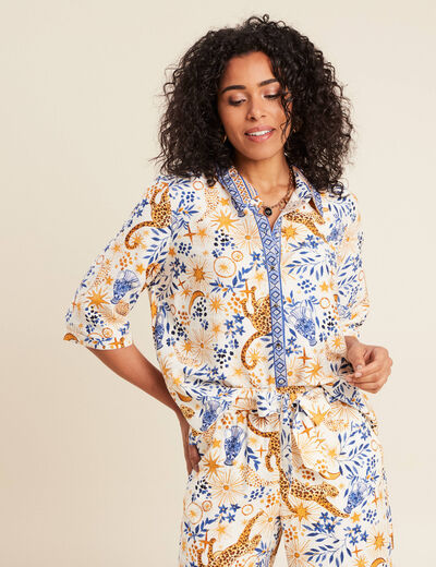 Chemise manches 3/4 bleu femme