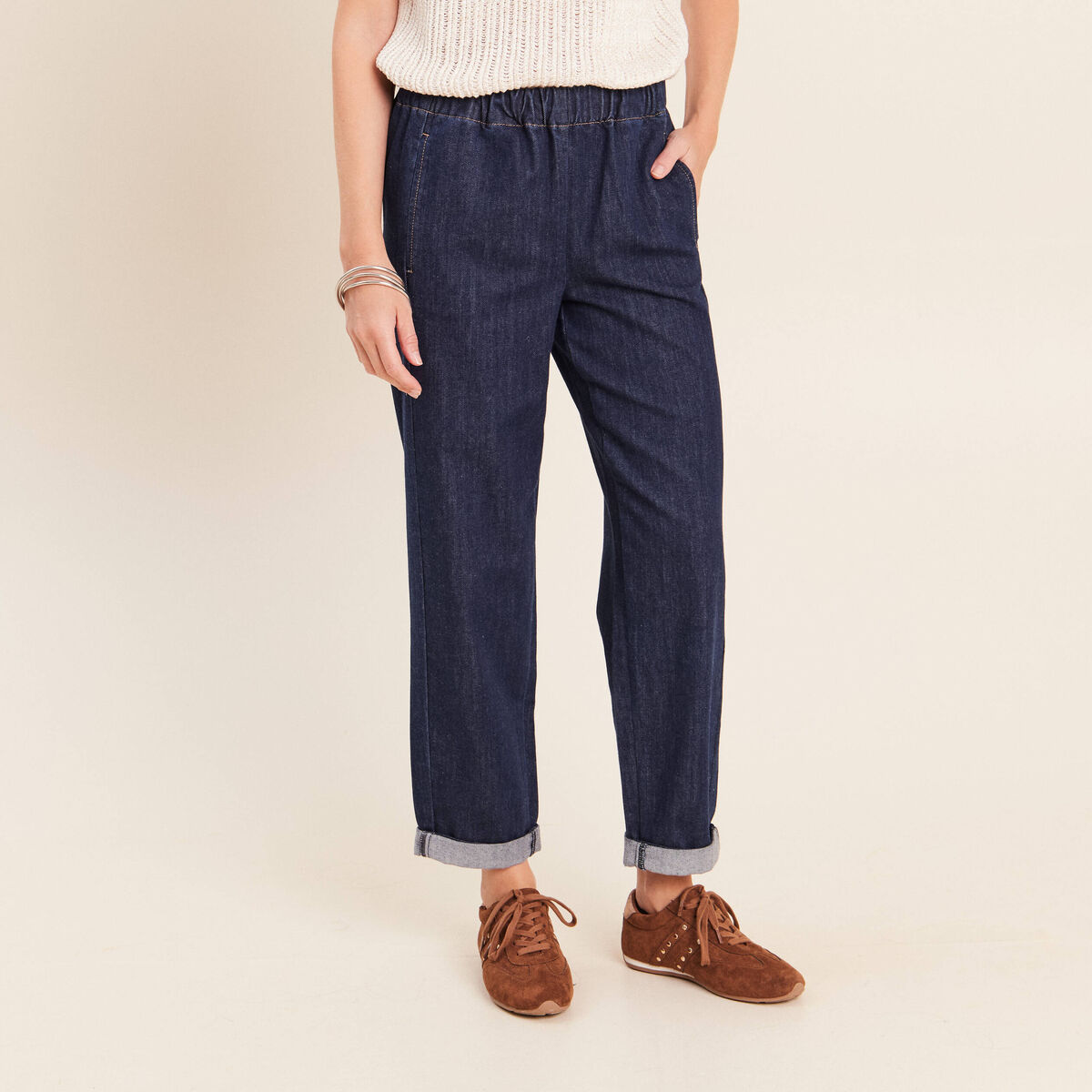 Jean mom en denim denim brut femme