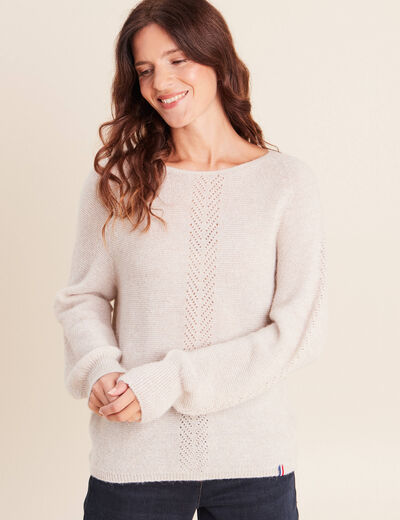 Pull droit col rond manches longues beige femme